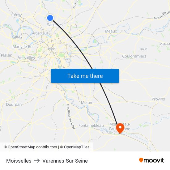 Moisselles to Varennes-Sur-Seine map