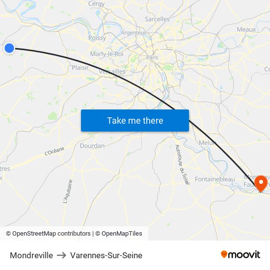 Mondreville to Varennes-Sur-Seine map