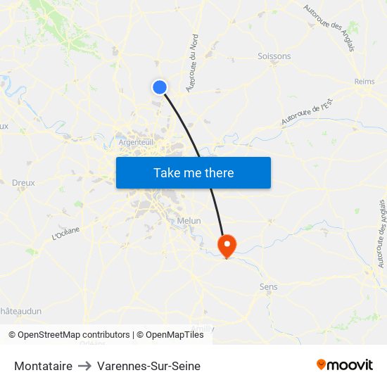 Montataire to Varennes-Sur-Seine map