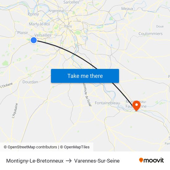 Montigny-Le-Bretonneux to Varennes-Sur-Seine map