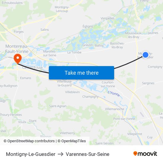 Montigny-Le-Guesdier to Varennes-Sur-Seine map