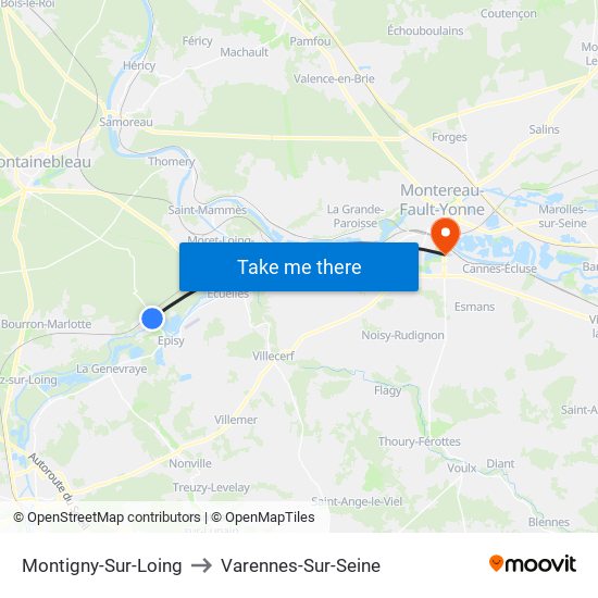 Montigny-Sur-Loing to Varennes-Sur-Seine map