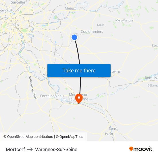 Mortcerf to Varennes-Sur-Seine map