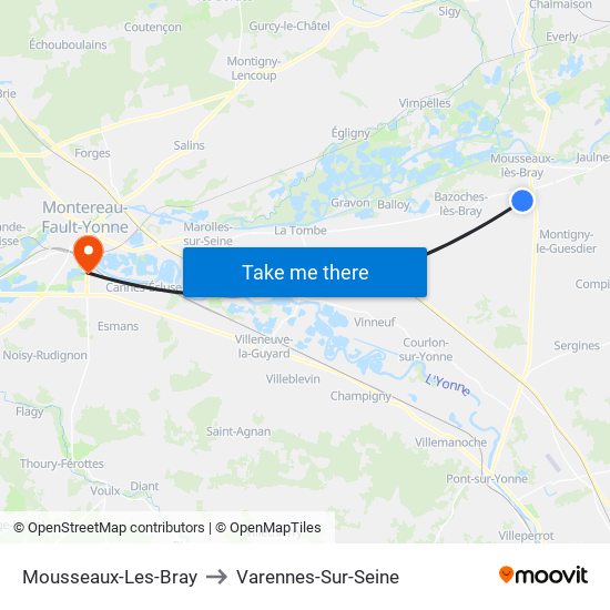 Mousseaux-Les-Bray to Varennes-Sur-Seine map
