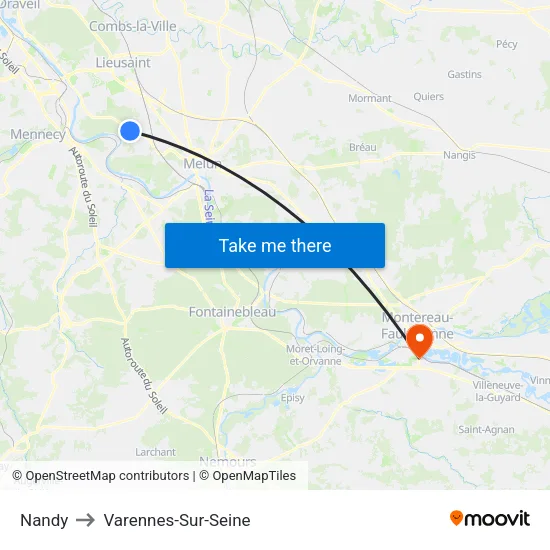 Nandy to Varennes-Sur-Seine map