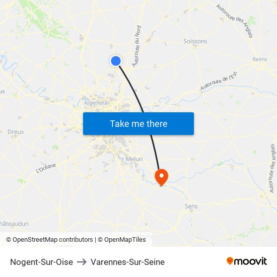 Nogent-Sur-Oise to Varennes-Sur-Seine map