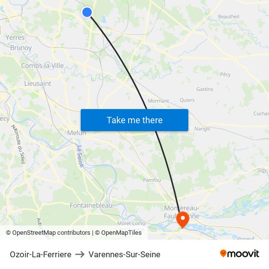 Ozoir-La-Ferriere to Varennes-Sur-Seine map