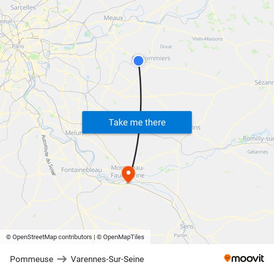 Pommeuse to Varennes-Sur-Seine map