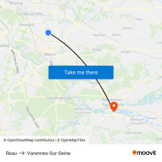 Reau to Varennes-Sur-Seine map