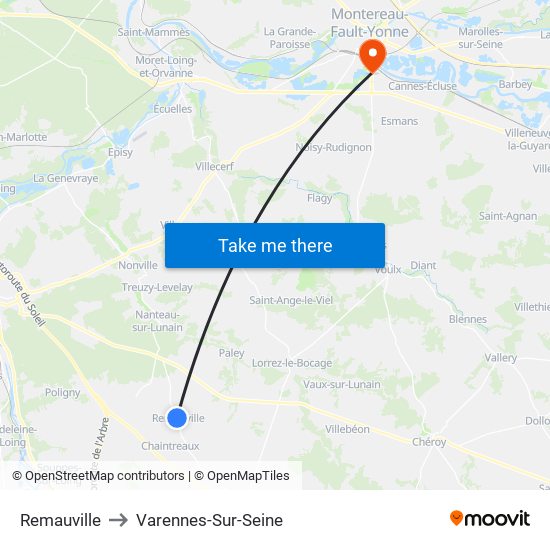 Remauville to Varennes-Sur-Seine map