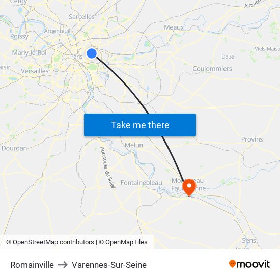 Romainville to Varennes-Sur-Seine map