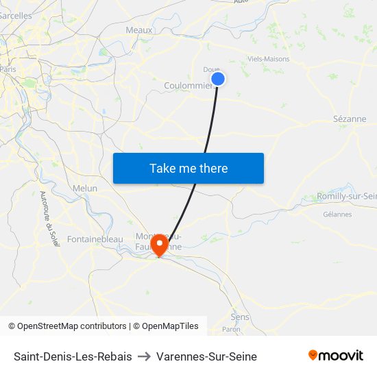 Saint-Denis-Les-Rebais to Varennes-Sur-Seine map