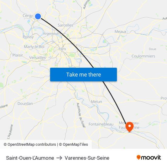 Saint-Ouen-L'Aumone to Varennes-Sur-Seine map
