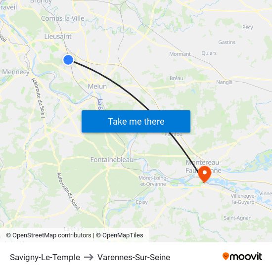 Savigny-Le-Temple to Varennes-Sur-Seine map