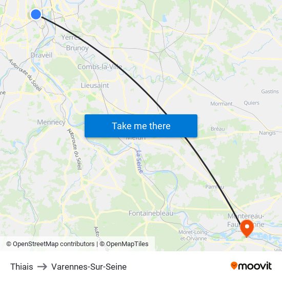 Thiais to Varennes-Sur-Seine map