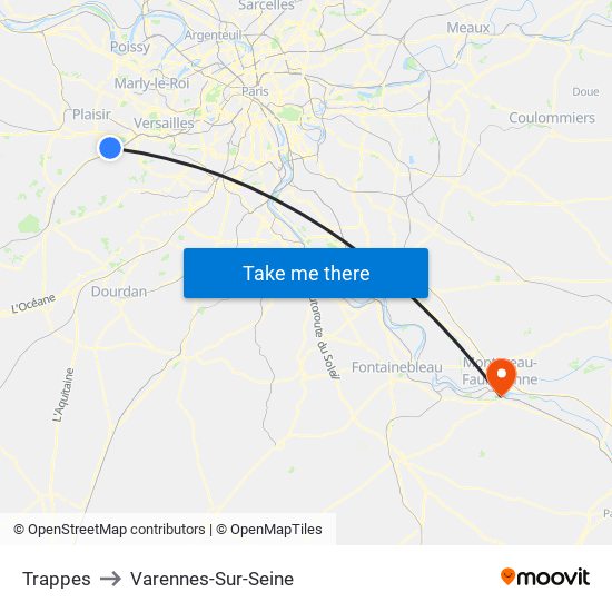 Trappes to Varennes-Sur-Seine map