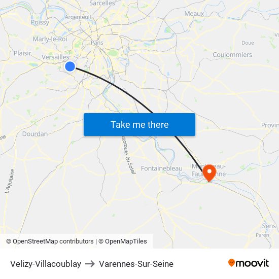 Velizy-Villacoublay to Varennes-Sur-Seine map
