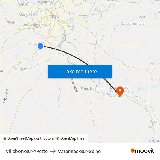 Villebon-Sur-Yvette to Varennes-Sur-Seine map