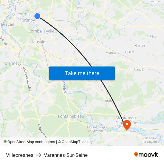 Villecresnes to Varennes-Sur-Seine map