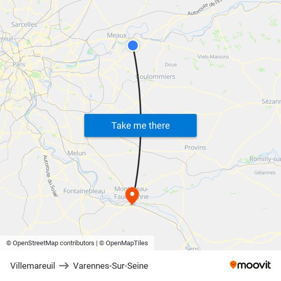 Villemareuil to Varennes-Sur-Seine map