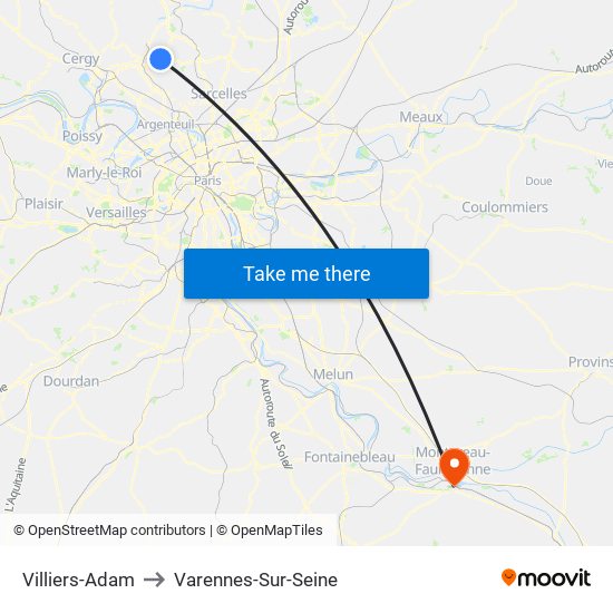 Villiers-Adam to Varennes-Sur-Seine map