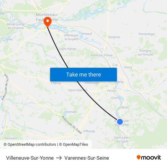 Villeneuve-Sur-Yonne to Varennes-Sur-Seine map