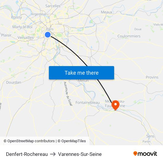 Denfert-Rochereau to Varennes-Sur-Seine map