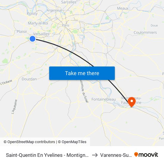 Saint-Quentin En Yvelines - Montigny-Le-Bretonneux to Varennes-Sur-Seine map