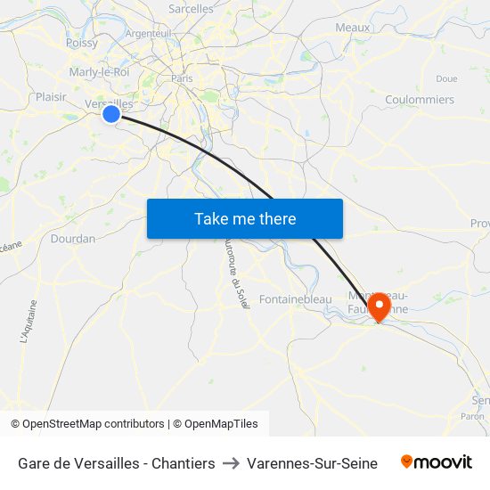 Gare de Versailles - Chantiers to Varennes-Sur-Seine map