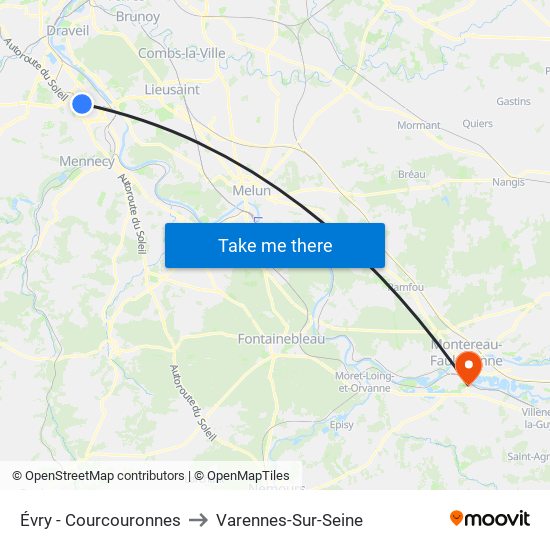 Évry - Courcouronnes to Varennes-Sur-Seine map