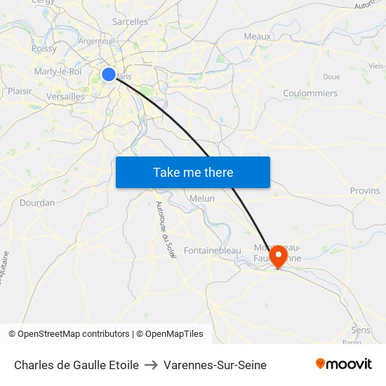 Charles de Gaulle Etoile to Varennes-Sur-Seine map