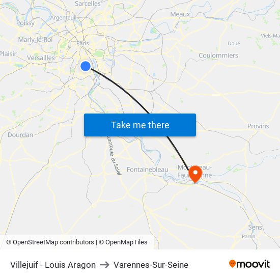 Villejuif - Louis Aragon to Varennes-Sur-Seine map