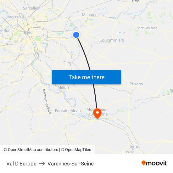 Val D'Europe to Varennes-Sur-Seine map