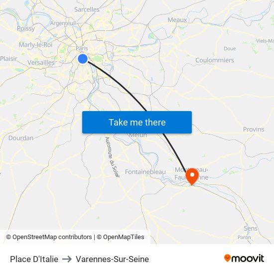 Place D'Italie to Varennes-Sur-Seine map