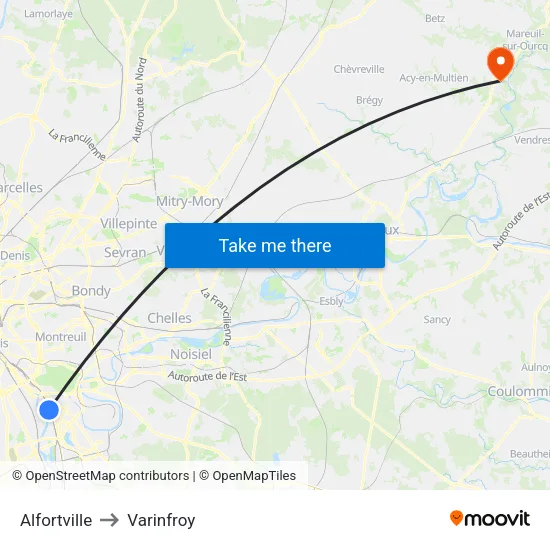 Alfortville to Varinfroy map