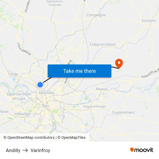 Andilly to Varinfroy map