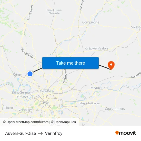 Auvers-Sur-Oise to Varinfroy map