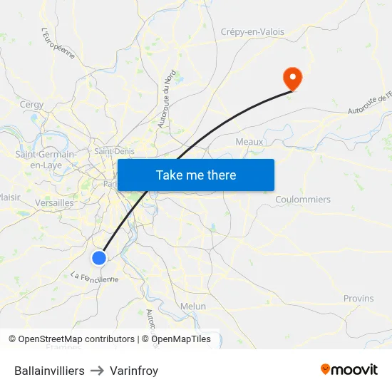 Ballainvilliers to Varinfroy map