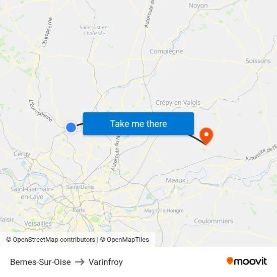 Bernes-Sur-Oise to Varinfroy map