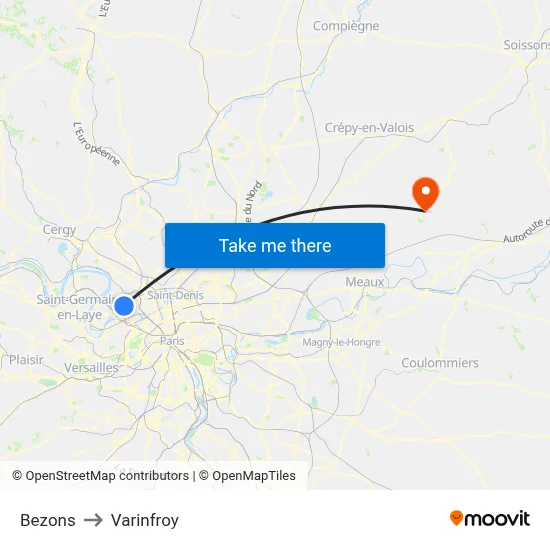 Bezons to Varinfroy map