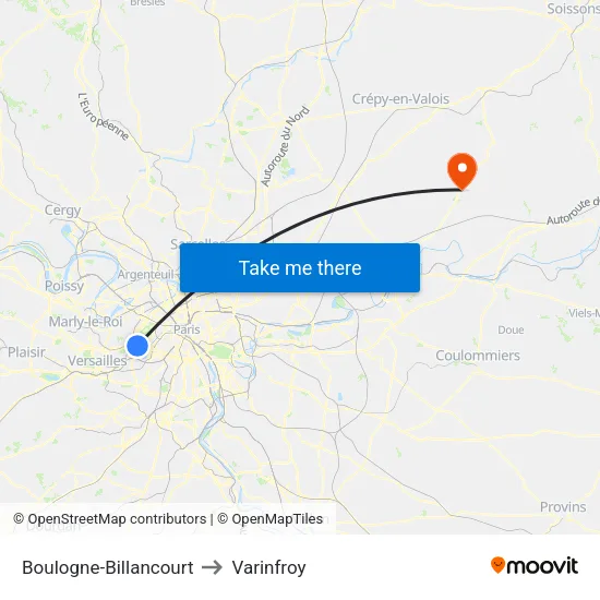 Boulogne-Billancourt to Varinfroy map