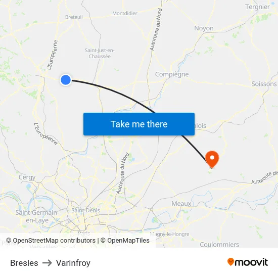 Bresles to Varinfroy map
