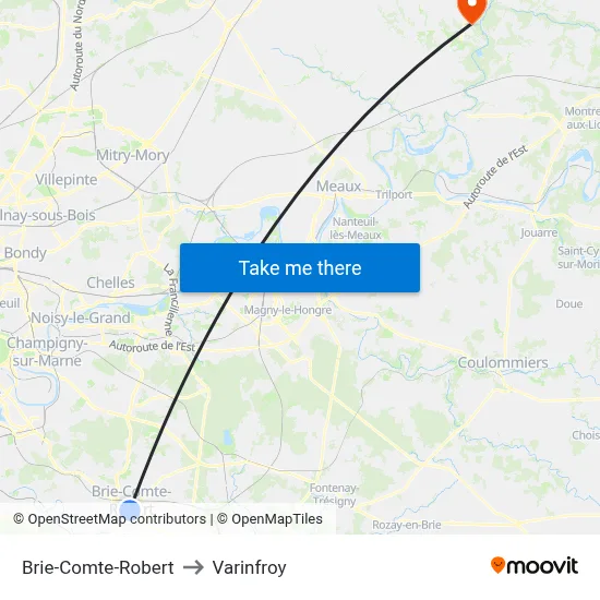 Brie-Comte-Robert to Varinfroy map