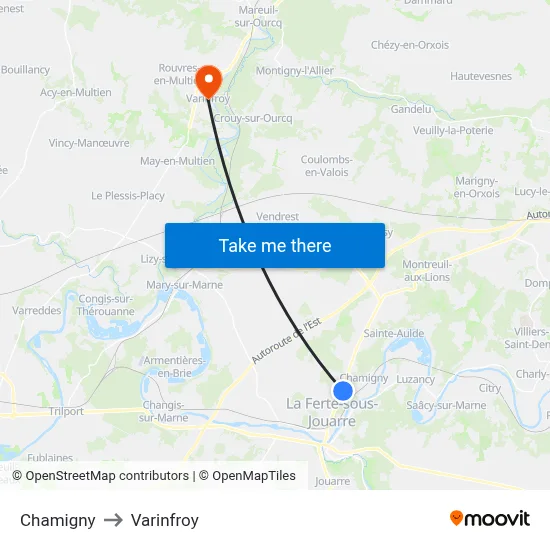 Chamigny to Varinfroy map