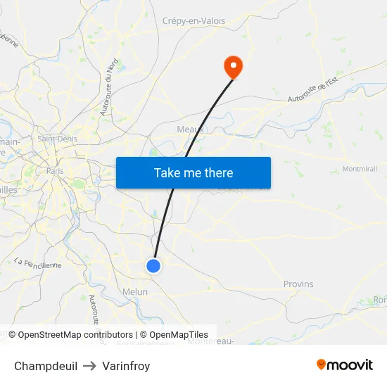 Champdeuil to Varinfroy map