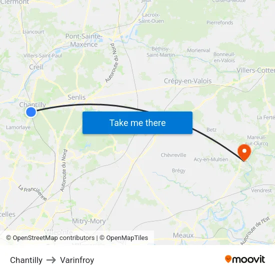 Chantilly to Varinfroy map