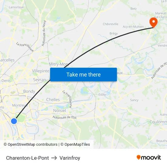 Charenton-Le-Pont to Varinfroy map