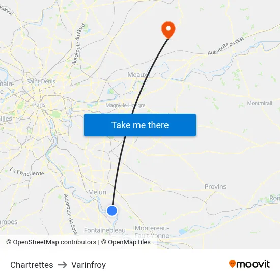 Chartrettes to Varinfroy map