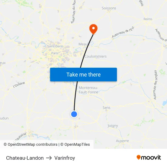 Chateau-Landon to Varinfroy map