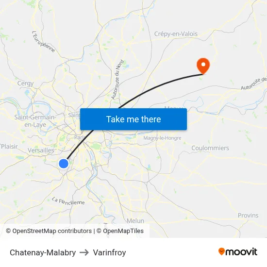 Chatenay-Malabry to Varinfroy map